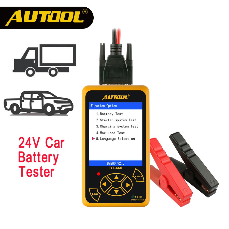 AUTOOL BT460 Car Battery Tester 12V 24V Heavy Duty Auto Battery Test Analyzer Multi-Languages Vehicle Cell Testing Repair Tools