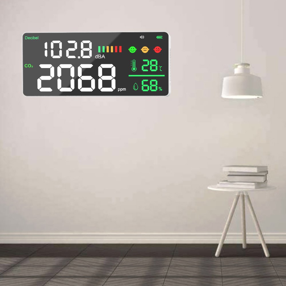 Intellint Digital Air Quality Monitor Noise Decibel Carbon Dioxide Meter Noise Dosimeter Temperature Humidity Testing Battery
