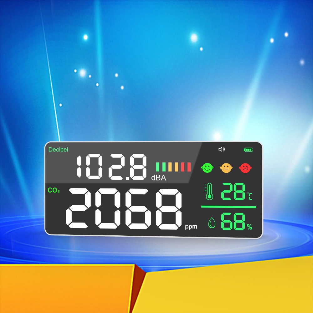 Intellint Digital Air Quality Monitor Noise Decibel Carbon Dioxide Meter Noise Dosimeter Temperature Humidity Testing Battery