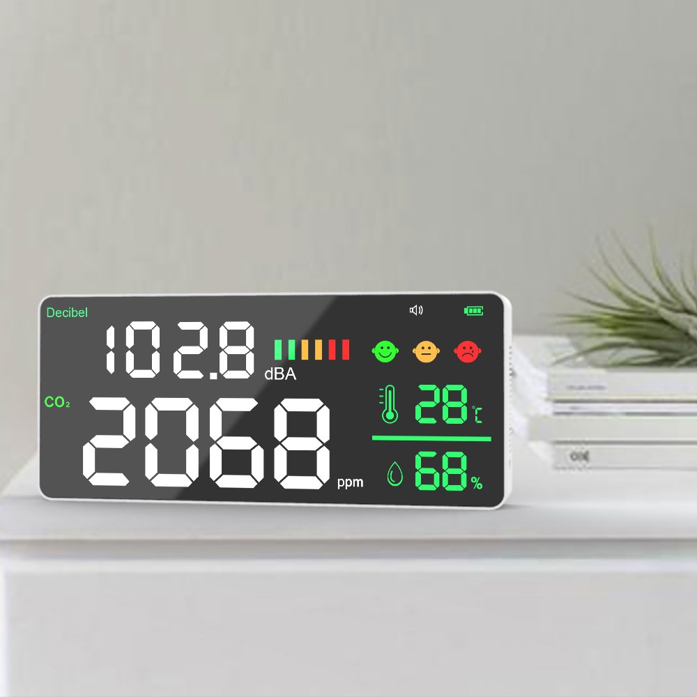 Intellint Digital Air Quality Monitor Noise Decibel Carbon Dioxide Meter Noise Dosimeter Temperature Humidity Testing Battery