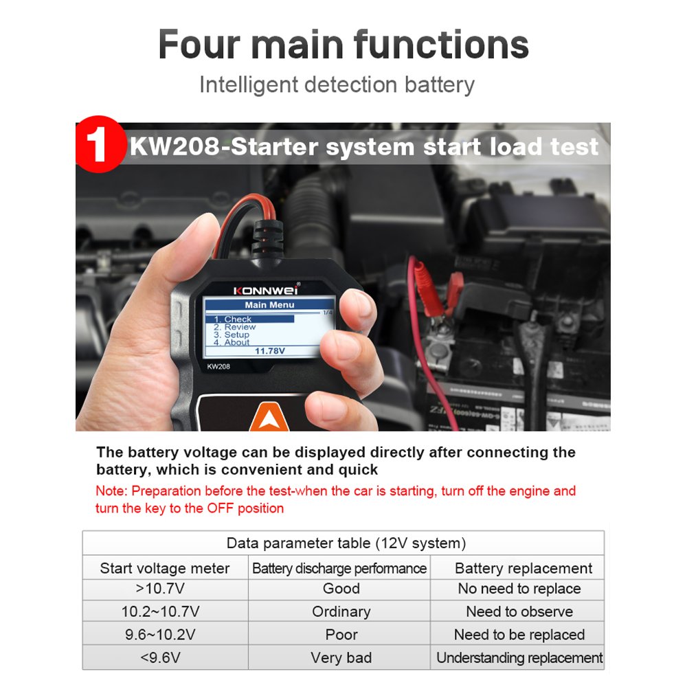 Podofo 12V Car Battery Tester Charging Test Multi-Languages Car Analyzer Diagnostic Tool