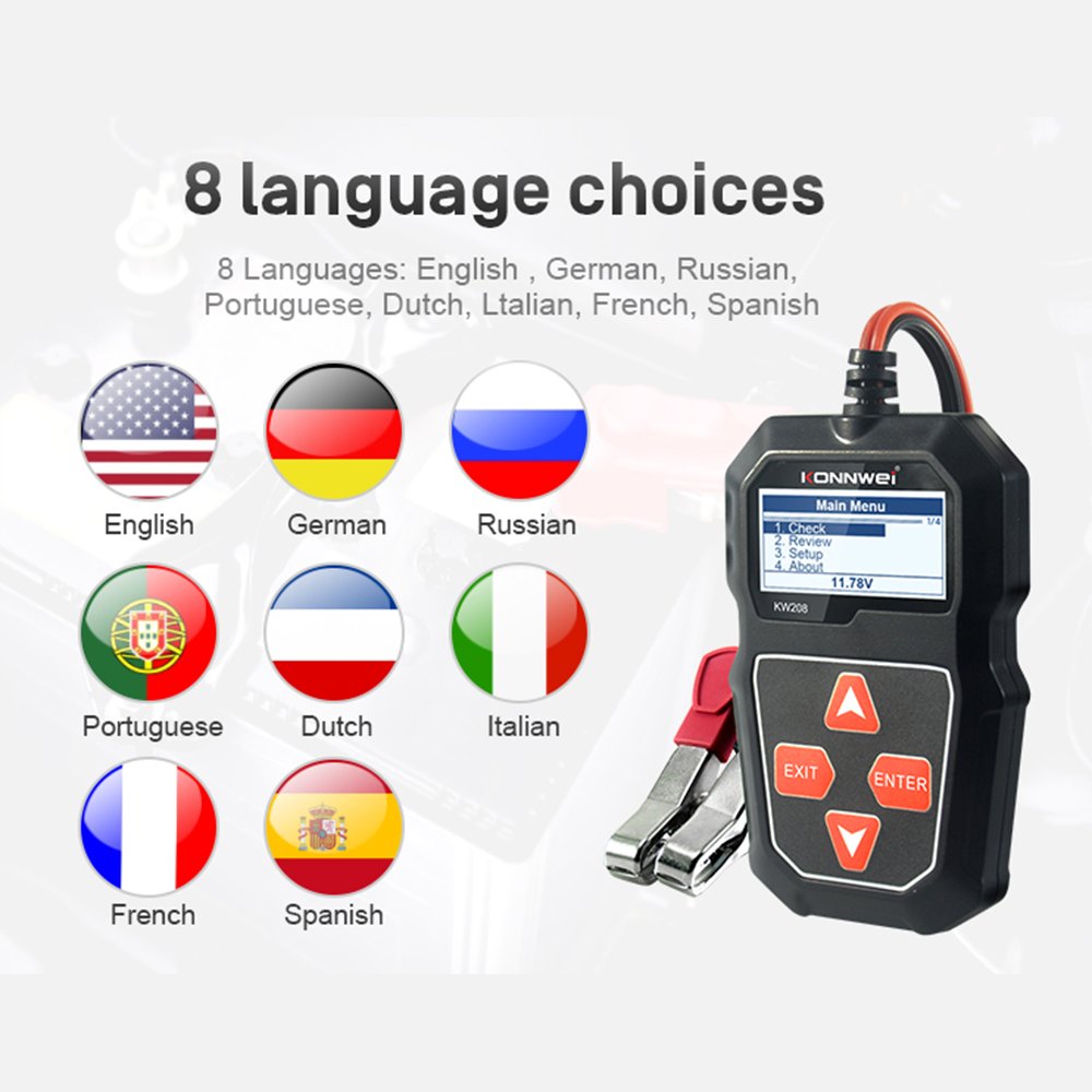 Podofo 12V Car Battery Tester Charging Test Multi-Languages Car Analyzer Diagnostic Tool