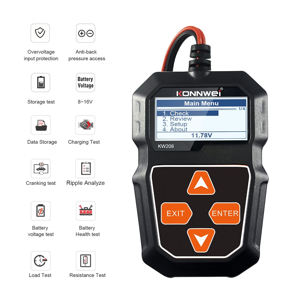 Podofo 12V Car Battery Tester Charging Test Multi-Languages Car Analyzer Diagnostic Tool