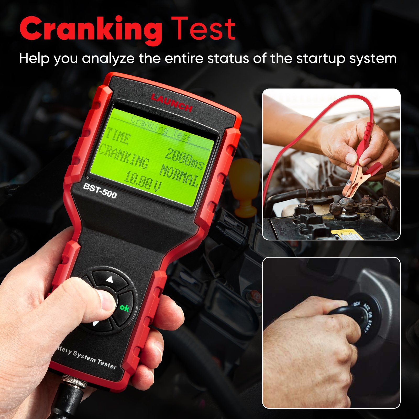 LAUNCH BST-500 Battery Tester Multi-Voltage 6V for Car Charging & Starting System Acid-Proof ABS Plastic