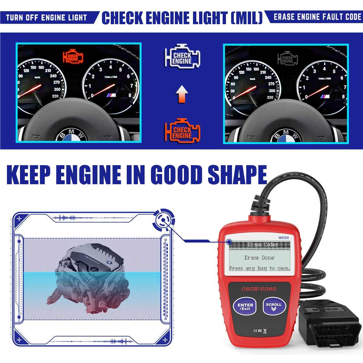 MS309 OBD2 Obdii Scanner Multi-languages Automotive Scanner Diagnostic Tool OBD 2 EOBD 309 Auto Diagnostic Scan Tool MS309