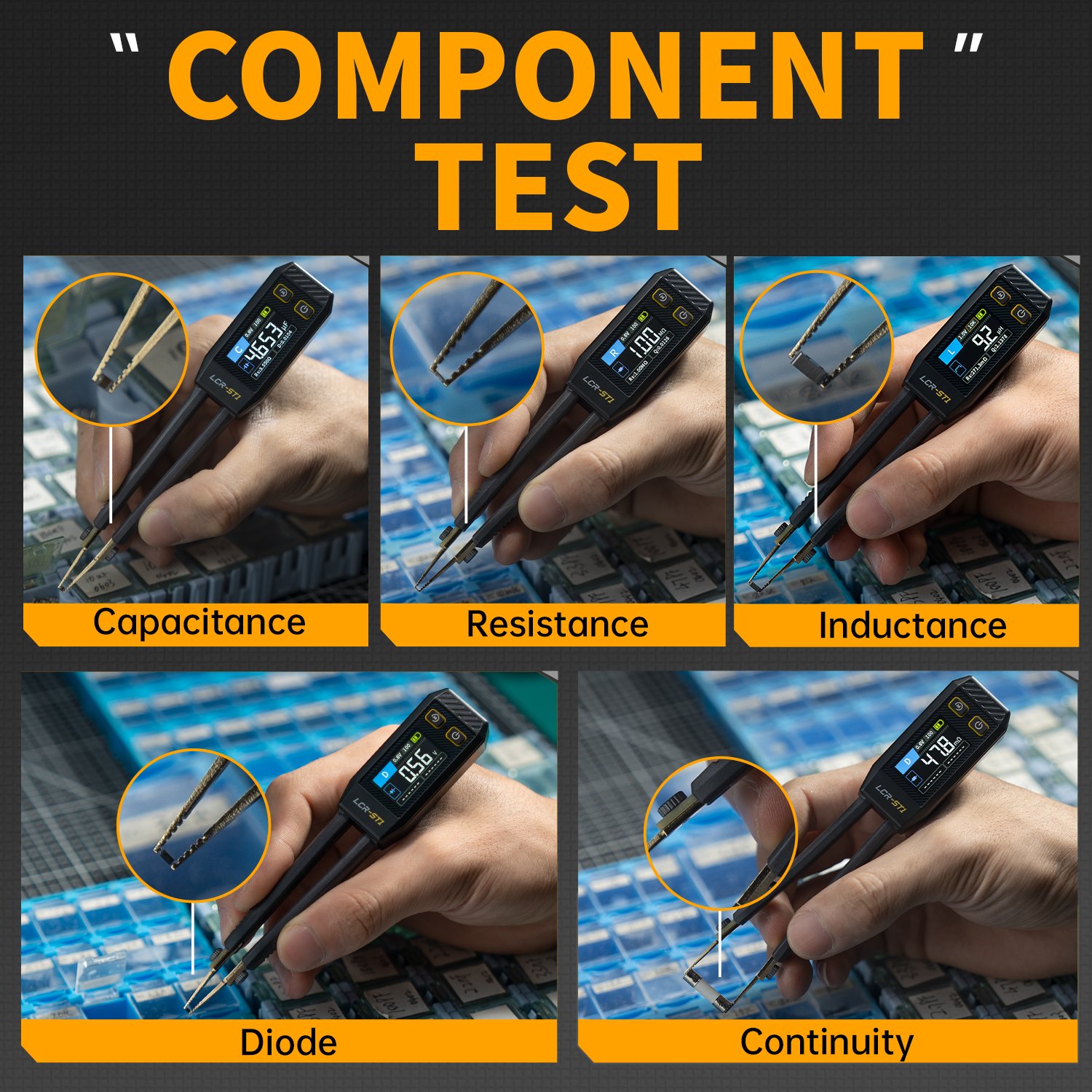 FNIRSI latest product LCR-ST1 resistance capacitance inductance clamp tester Tweezers bridge tester