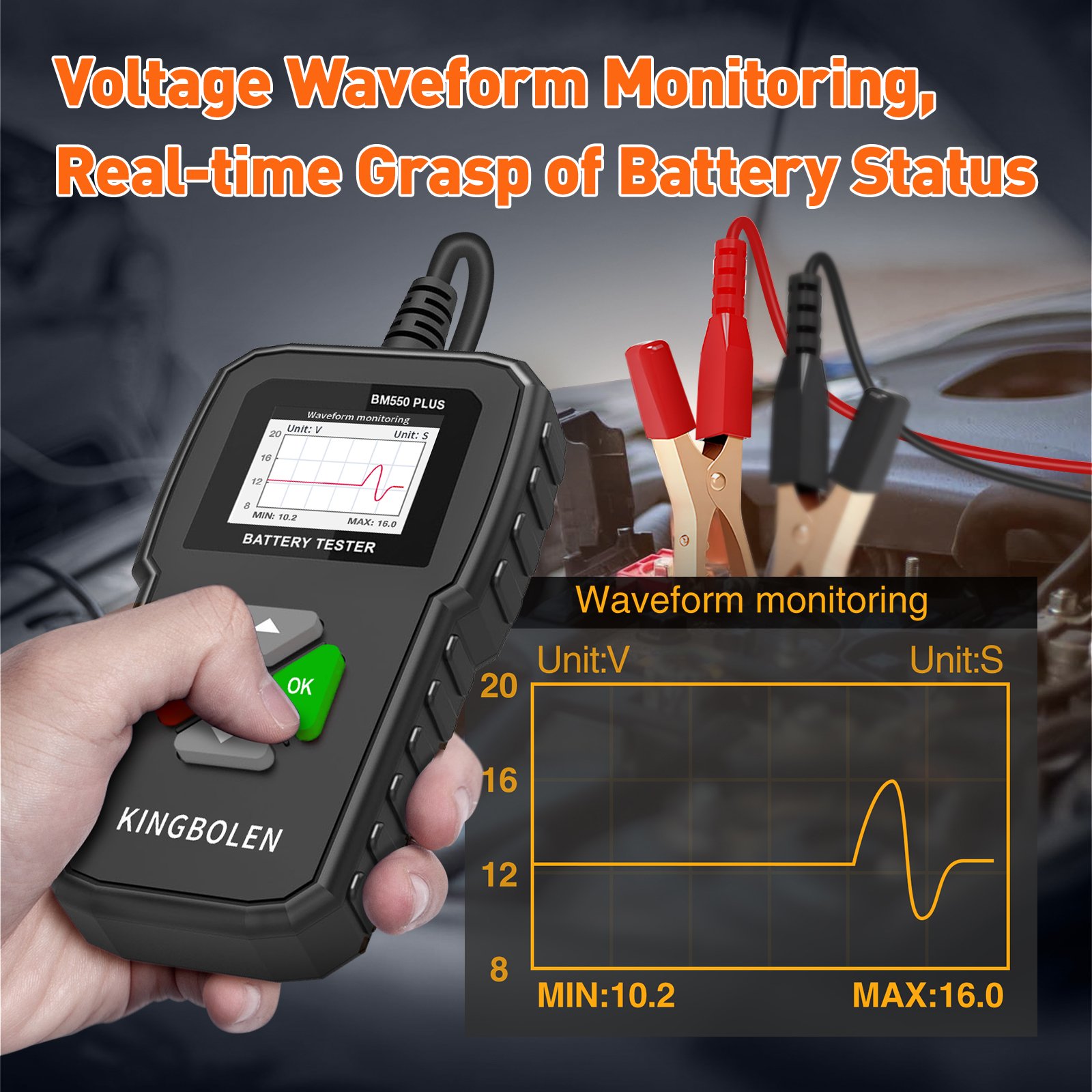 Kingbolen BM550 PLUS 6V 12V 24V Car Battery Tester 100-2000 CCA Car Voltage Tester 2Ah-220Ah Internal Resistance Tester