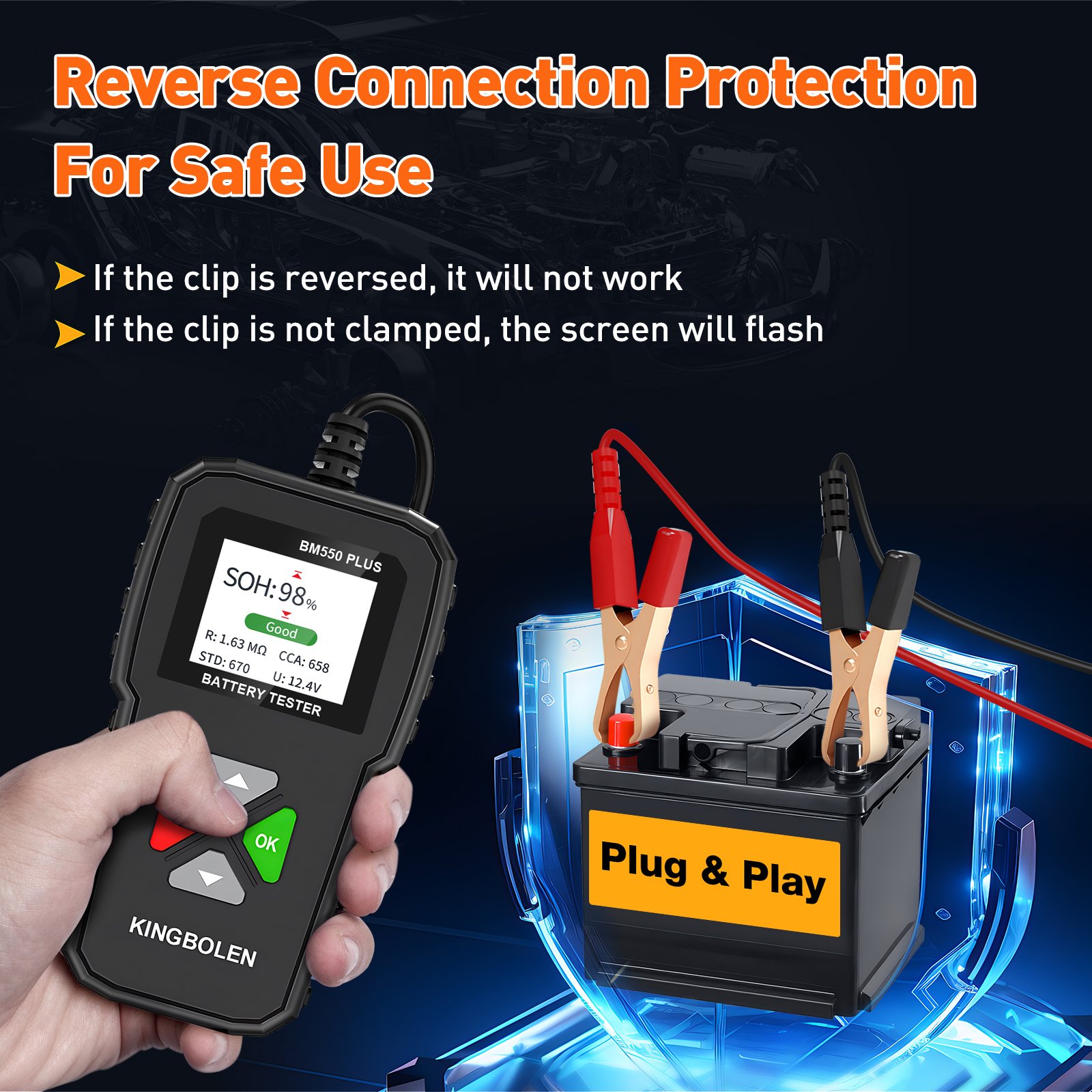Kingbolen BM550 PLUS 6V 12V 24V Car Battery Tester 100-2000 CCA Car Voltage Tester 2Ah-220Ah Internal Resistance Tester