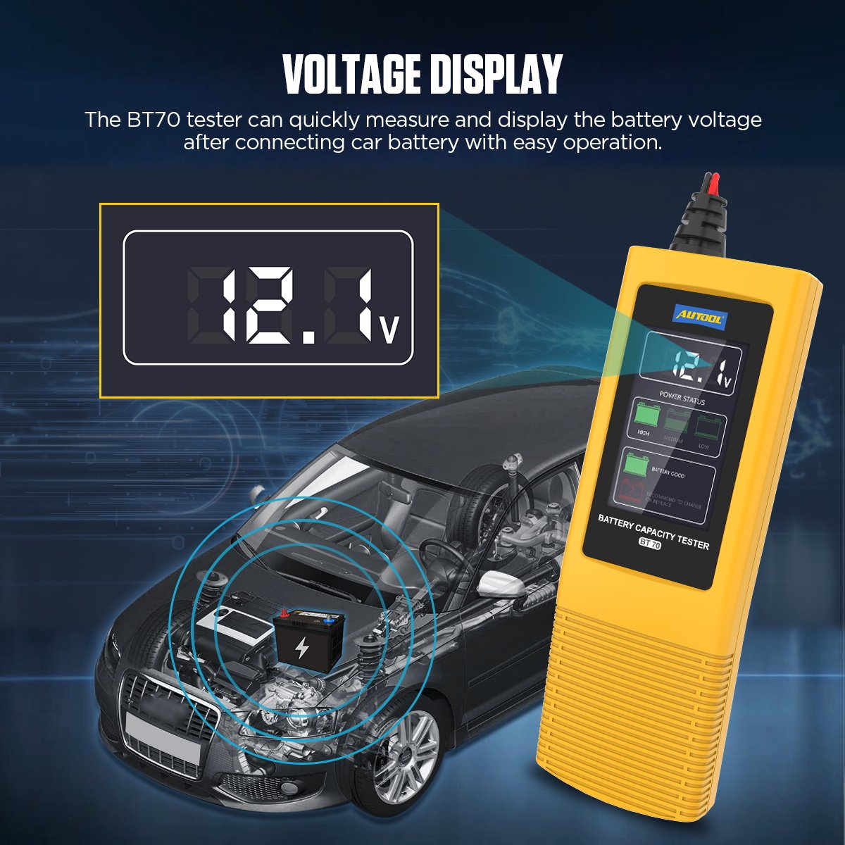 AUTOOL Official Factory BT70 Car Battery Power Tester Monitor Meter Diagnostic Sensor Tester Scanner Analyzer VoltageDetector