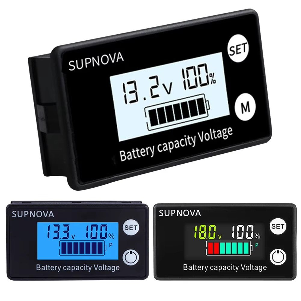 DC 8V-100V Battery Capacity Indicator DC Voltmeter Lead Acid Lithium LiFePO4 Battery Tester With/Without Temp Alarm/Waterproof