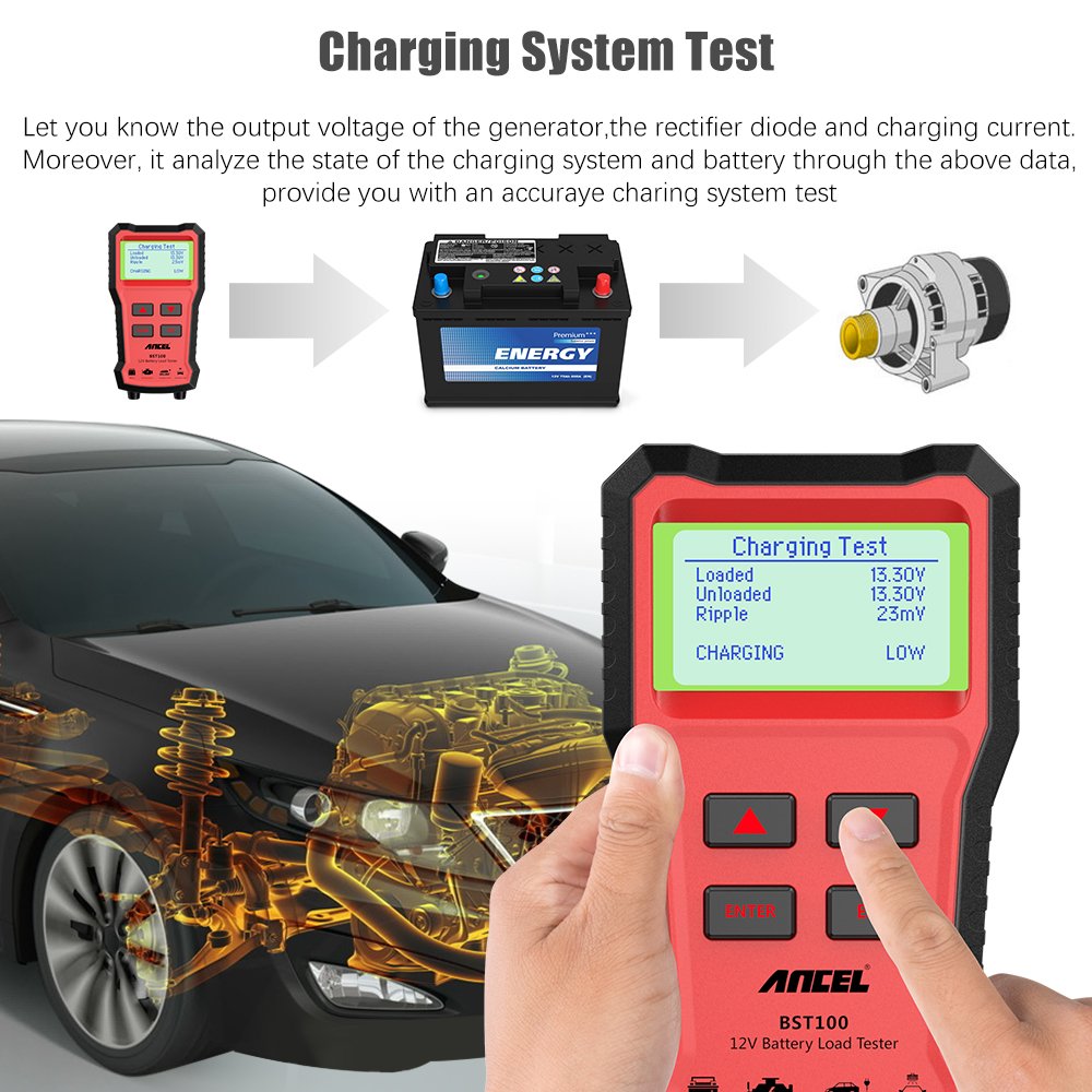 ANCEL BST100 12V Battery Tester Car Battery Analyzer Cranking Charging Circuit Test 220Ah 2000CCA Multilingual Battery Test Tool