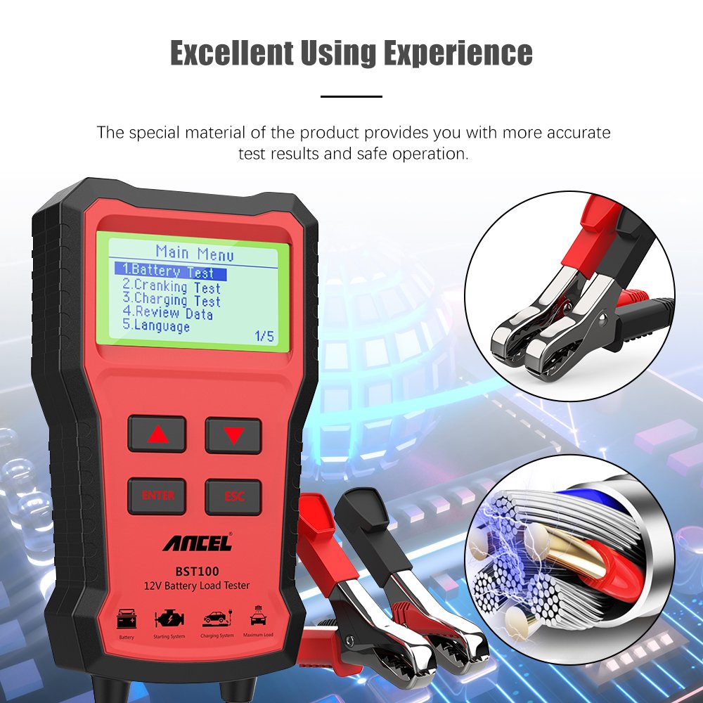 ANCEL BST100 12V Battery Tester Car Battery Analyzer Cranking Charging Circuit Test 220Ah 2000CCA Multilingual Battery Test Tool