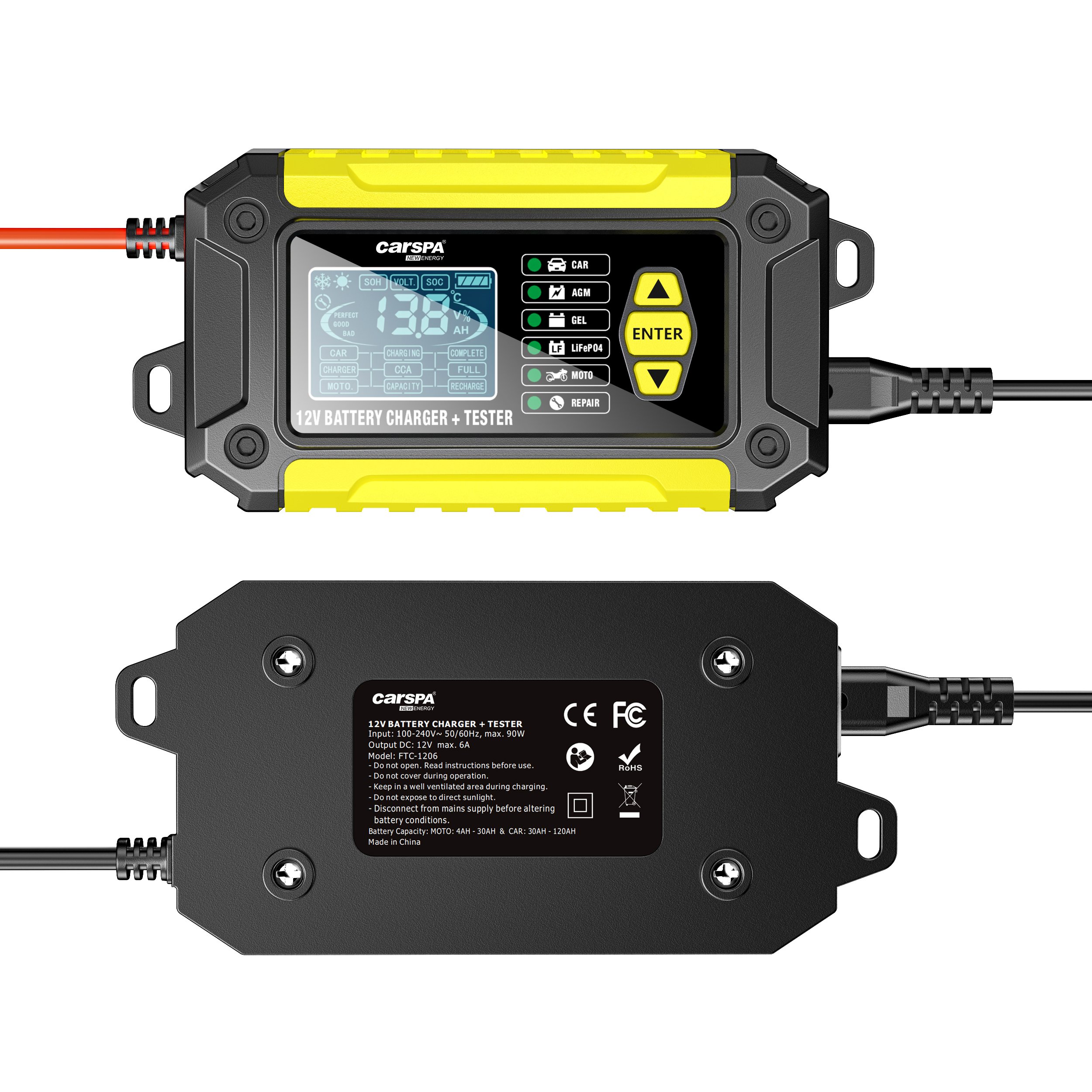 Carspa12V Battery Charger and Tester 2 in 1 Battery charging detection 2 in 1