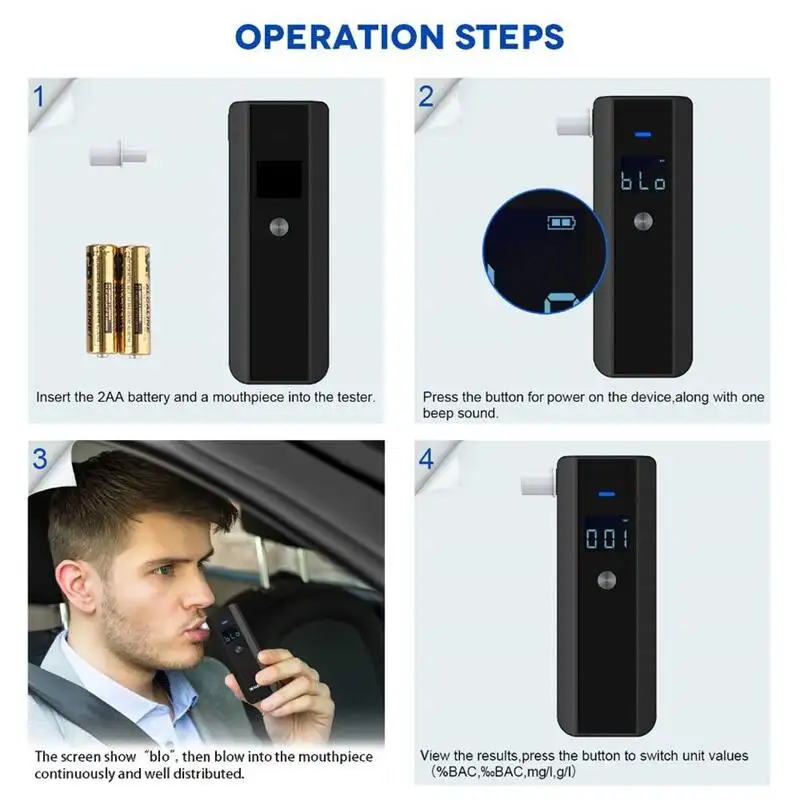 Professional Portable Alcohol Breath Breathalyzer Tester Detector Machine Pocket Factory Wholesale Price Alcohol Meter