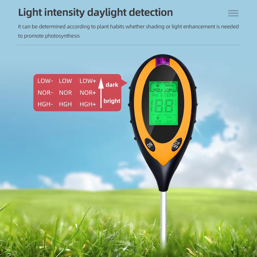 Hot Sale 4 in 1 Soil Meter Tester, Soil Survey Instrument, Soil PH Moisture Temperature Sunlight Test Pen with Backlight