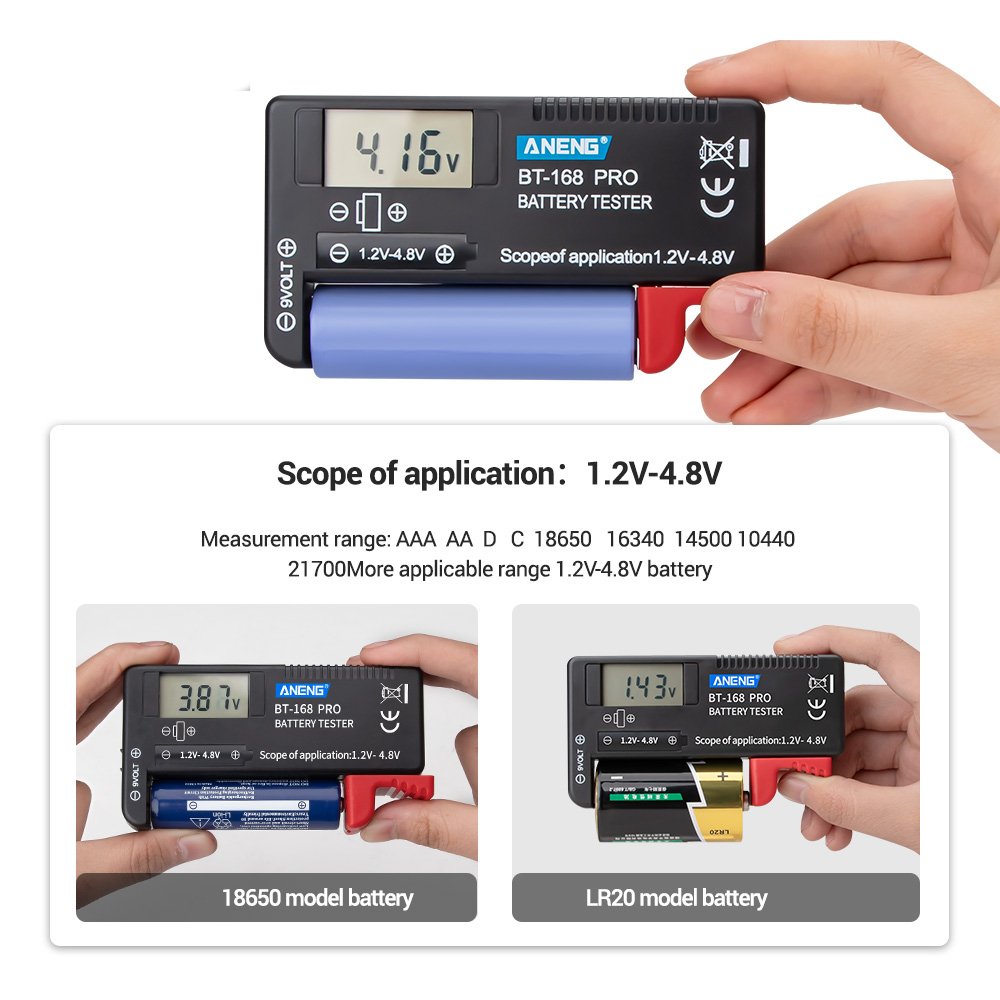 Volt Checker for AA AAA C D 18650 9V 3.7V 1.5V Button Cell Digital LCD Universal Battery Tester