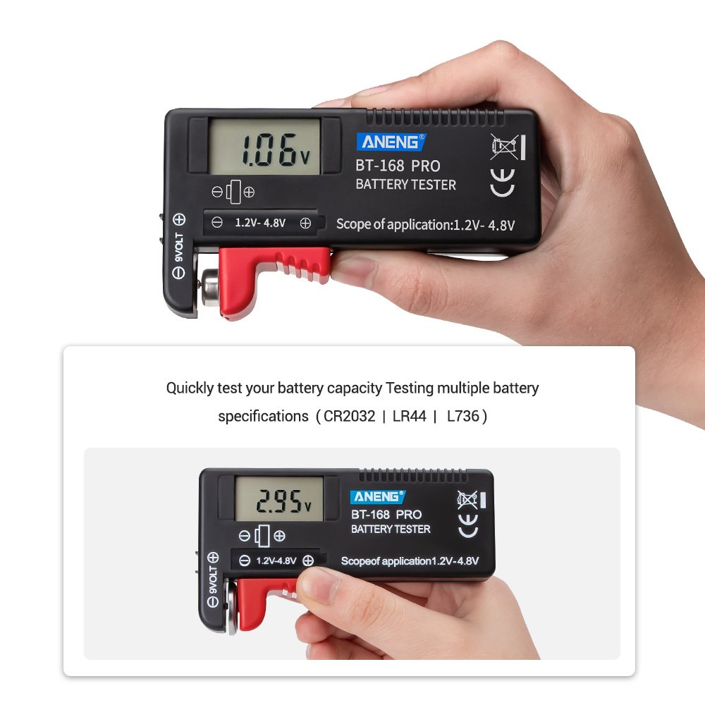 Volt Checker for AA AAA C D 18650 9V 3.7V 1.5V Button Cell Digital LCD Universal Battery Tester