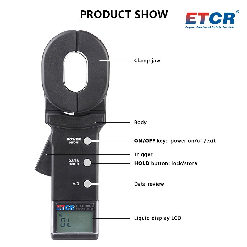 ETCR2000C 0.010Ω~1000Ω 0.00mA-30.0A Clamp on Earth Resistance Tester