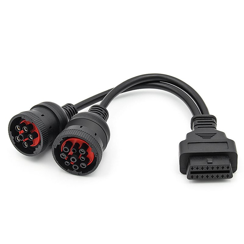 J1939 compatible 9-pin heavy-duty truck OBD adapter diagnostic tool J1708 6-pin connector to OBD 2 16-pin interface Y cable