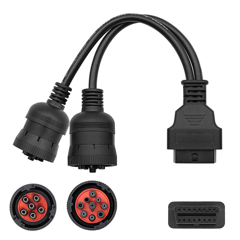 J1939 compatible 9-pin heavy-duty truck OBD adapter diagnostic tool J1708 6-pin connector to OBD 2 16-pin interface Y cable