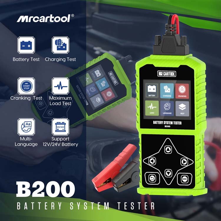 Mrcartool B200 12V/24V Car Battery Tester For CCA Acid Battery Universal Battery Detection