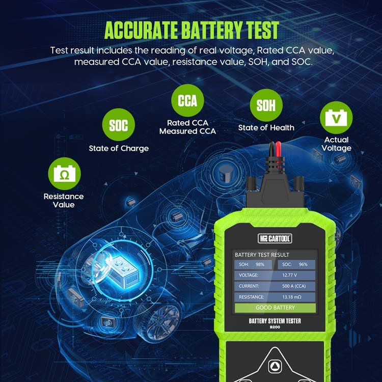 Mrcartool B200 12V/24V Car Battery Tester For CCA Acid Battery Universal Battery Detection