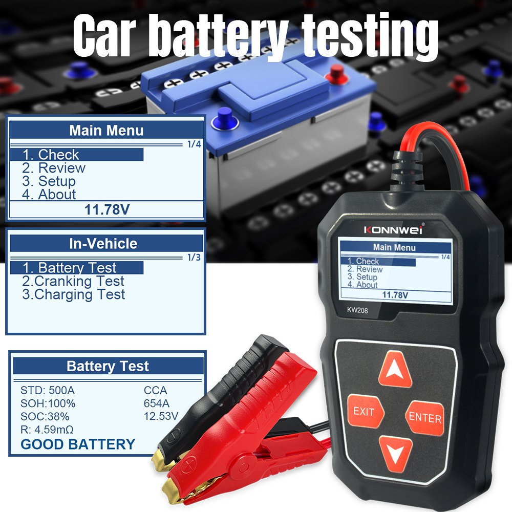 Hot Selling KW208 12V Smart Battery Tester Electrical System Analyzer for Lead acid VRLA AGM GEL EFB batteries