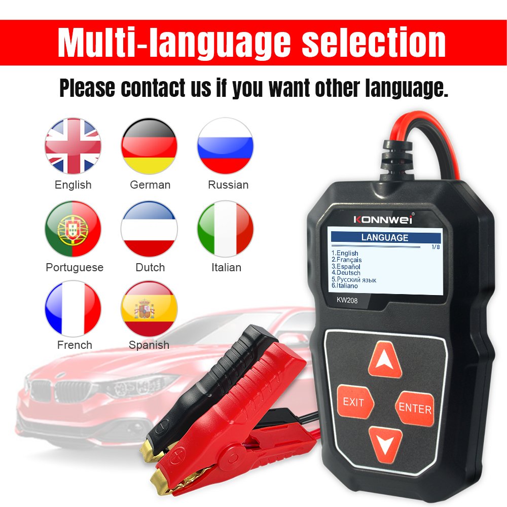 Hot Selling KW208 12V Smart Battery Tester Electrical System Analyzer for Lead acid VRLA AGM GEL EFB batteries