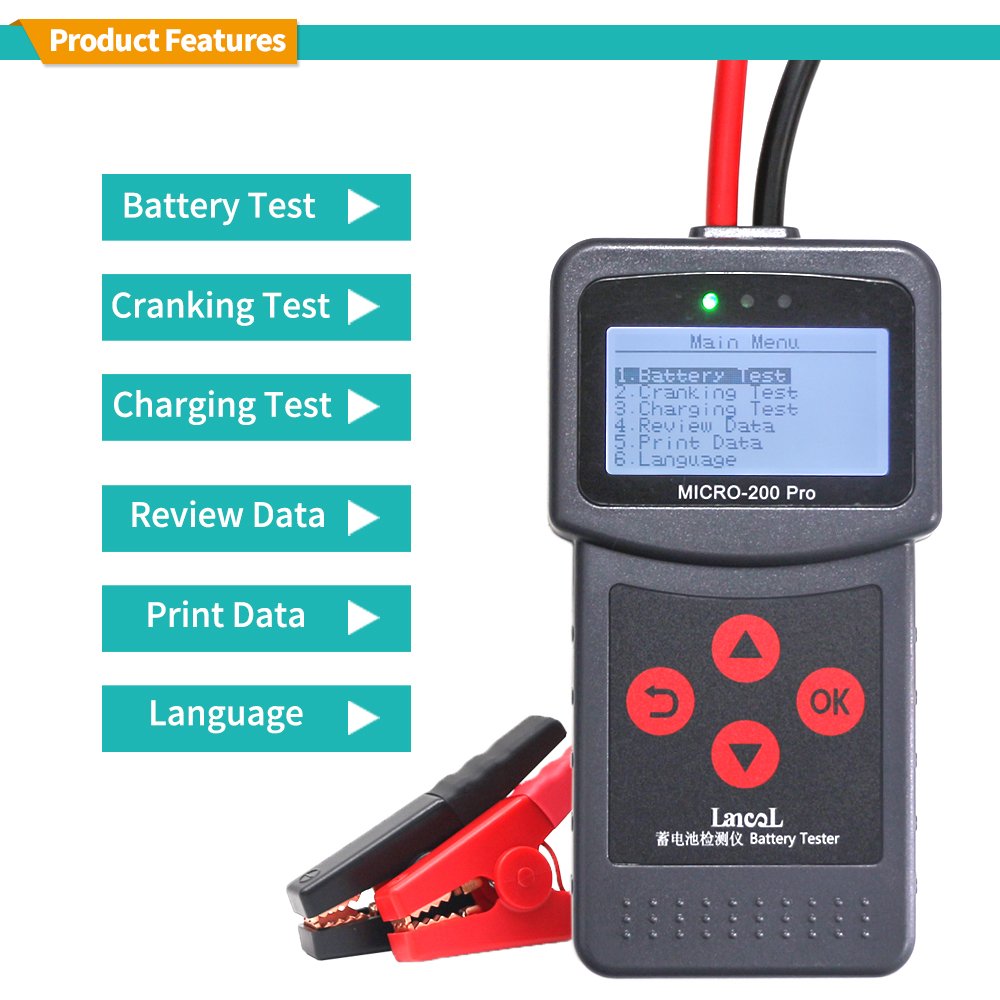 New MICRO-200 Pro Automotive Battery Tester 12-24v Battery Capacity Load Diagnostic Tool Starting and Charging System Testing