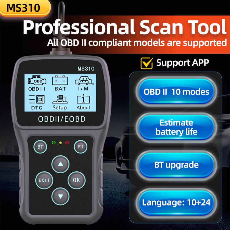 New MS310 BT OBD2 EOBD Scanner Car Diagnostic Tool Engine Diagnosis Battery Tester Full System Scanner for OBD 2 Protocol Cars