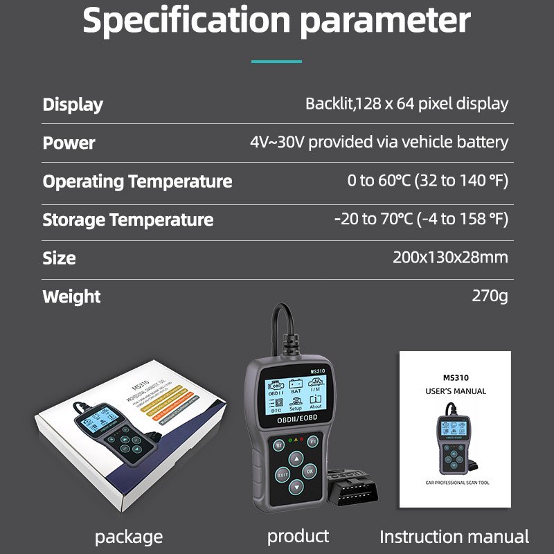 New MS310 BT OBD2 EOBD Scanner Car Diagnostic Tool Engine Diagnosis Battery Tester Full System Scanner for OBD 2 Protocol Cars
