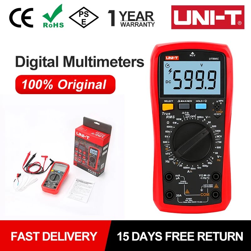 UNI T Digital Multimeter UT890C D+ 6000 Counts Manual Frequency Temperature Voltage Ammeter AC DMM Capacitor Tester NCV