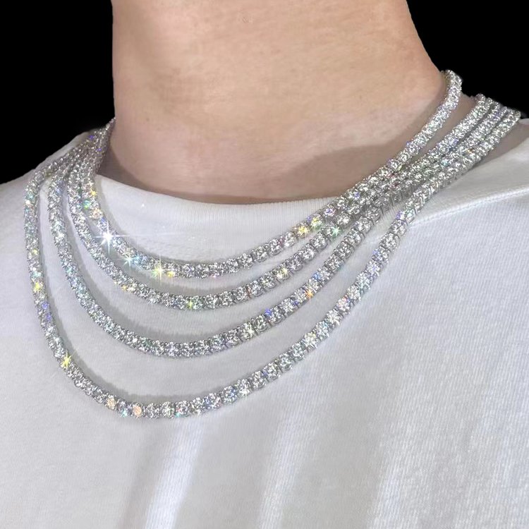 Ready to Ship 2mm to 5mm S925 Sterling Silver Women Men HipHop Diamond Necklace GRA Moissanite Tennis Chain