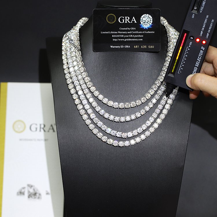 Ready to Ship 2mm to 5mm S925 Sterling Silver Women Men HipHop Diamond Necklace GRA Moissanite Tennis Chain