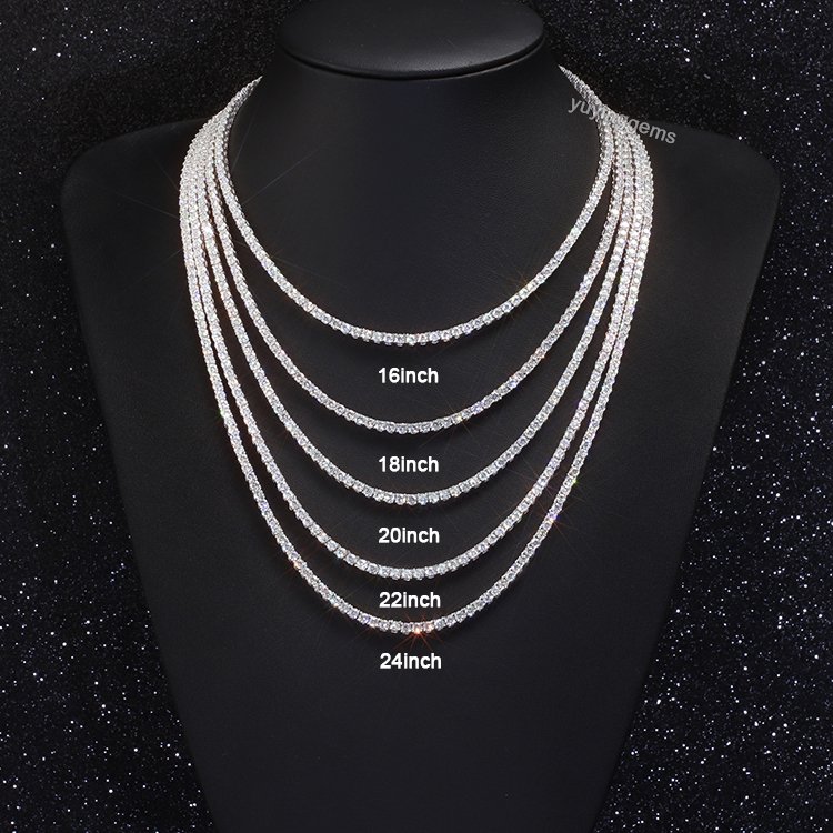 Ready to Ship 2mm to 5mm S925 Sterling Silver Women Men HipHop Diamond Necklace GRA Moissanite Tennis Chain