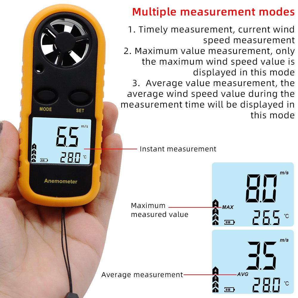 New GM816 Digital Anemometer Wind Speed Meter Air Velocity Airflow Temperature Tester with LCD Backlight