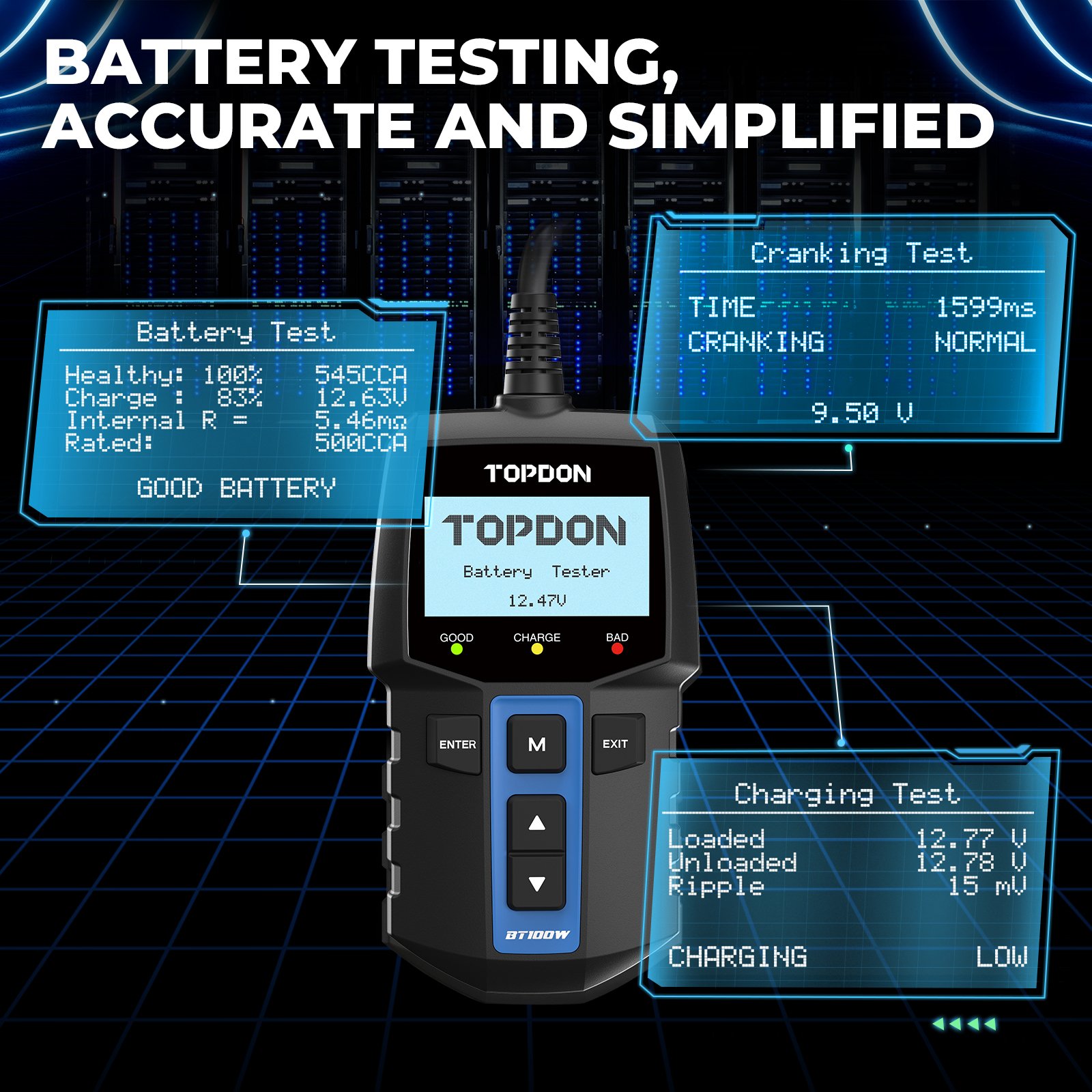 TOPDON BT100W New Arrival 12V Automotive Vehicle Lead Acid Car Battery Load Capacity Tester Analyzer