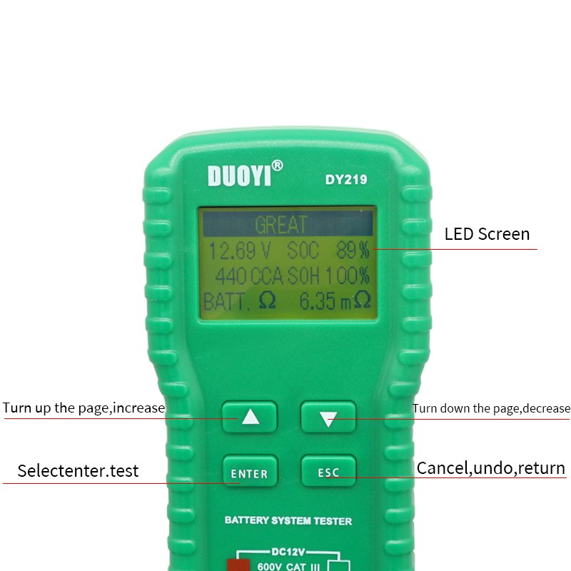 Battery Tester for 12V Batteries, 30AH-250Ah Capacity Detection Instrument for Submerged-Type, EFB, AGM Flat Plate, AGM , Gel,