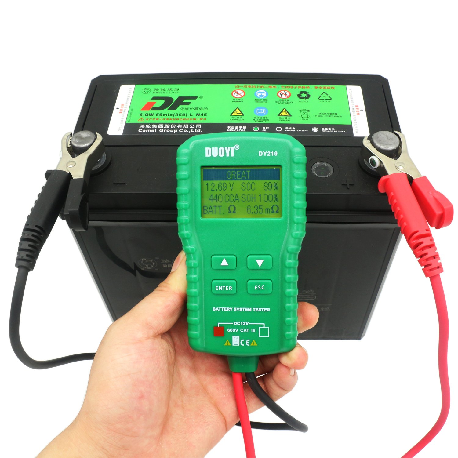 Battery Tester for 12V Batteries, 30AH-250Ah Capacity Detection Instrument for Submerged-Type, EFB, AGM Flat Plate, AGM , Gel,