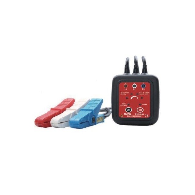 TECPEL PHS-864 non contact 75 - 1000 VAC Checker Meter 3 Phase Sequence Rotation Indicator Tester