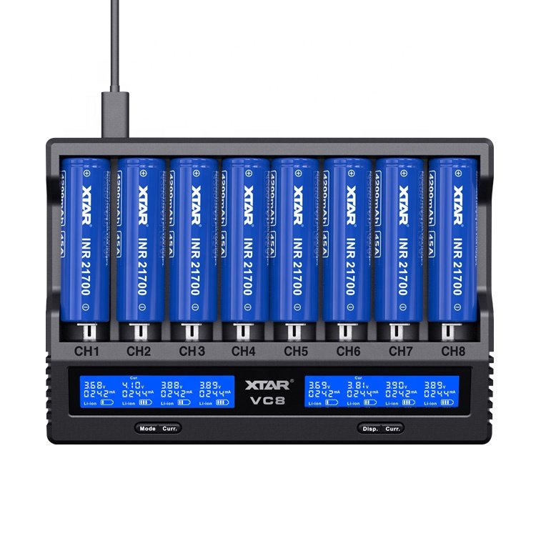 XTAR VC8 Universal Smart AA AAA Ni-MH Ni-CD 3.7v Li ion 14500 16340 26650 21700 8 slot 18650 Battery Charger Capacity Tester