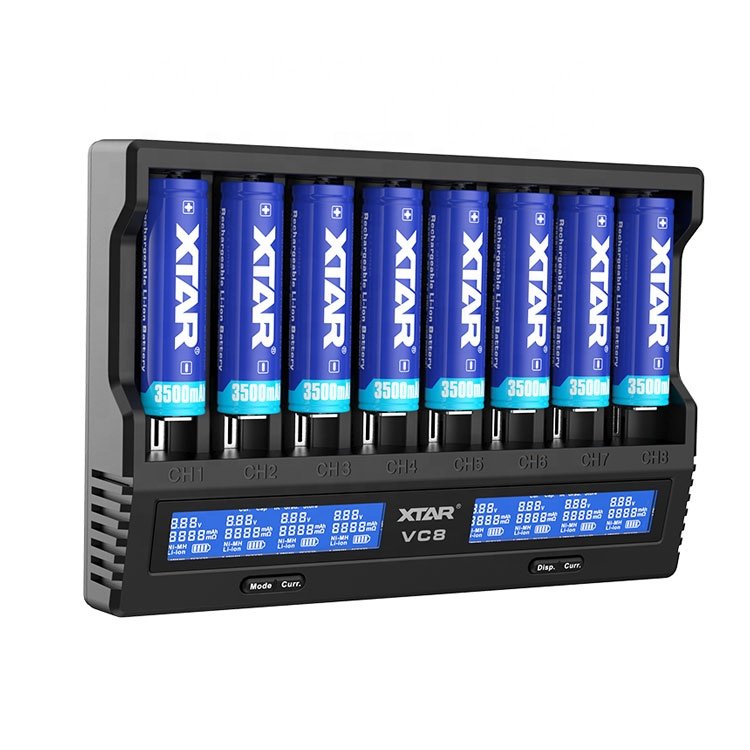 XTAR VC8 Universal Smart AA AAA Ni-MH Ni-CD 3.7v Li ion 14500 16340 26650 21700 8 slot 18650 Battery Charger Capacity Tester