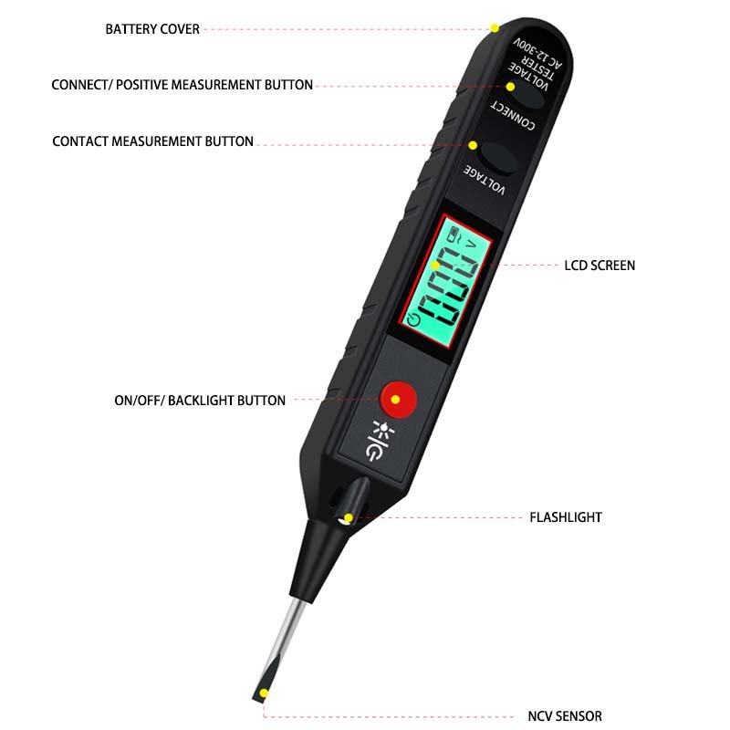 Wholesale New Multifunctional Electric 12V-300V Pen Type Digital AC Voltage Tester With LCD Screen Display Data Hold