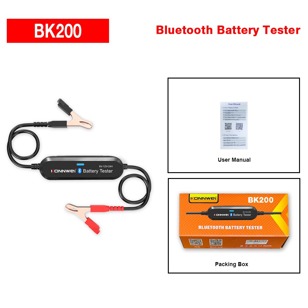 KONNWEI BK200 Mobile APP Control Bluetooth Car Battery Tester for lead acid battery GEL AGM EFB Lithium battery 6V 12V 24V