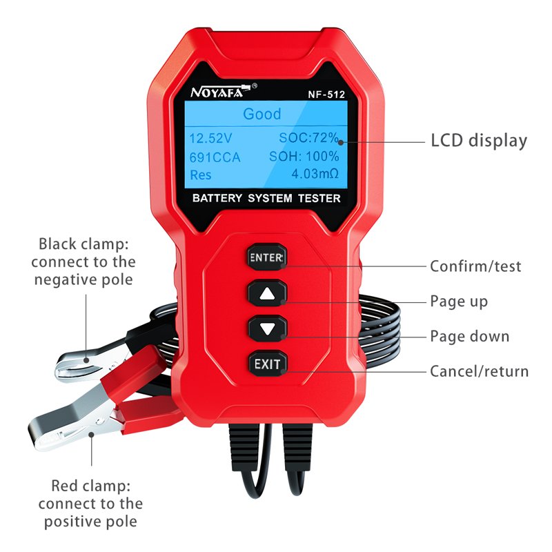 NOYAFA NF-512 12V/24V Battery Tester Digital Auto Battery Analyzer Charging Cranking Tester for Car Truck Motorcycle Vehicle