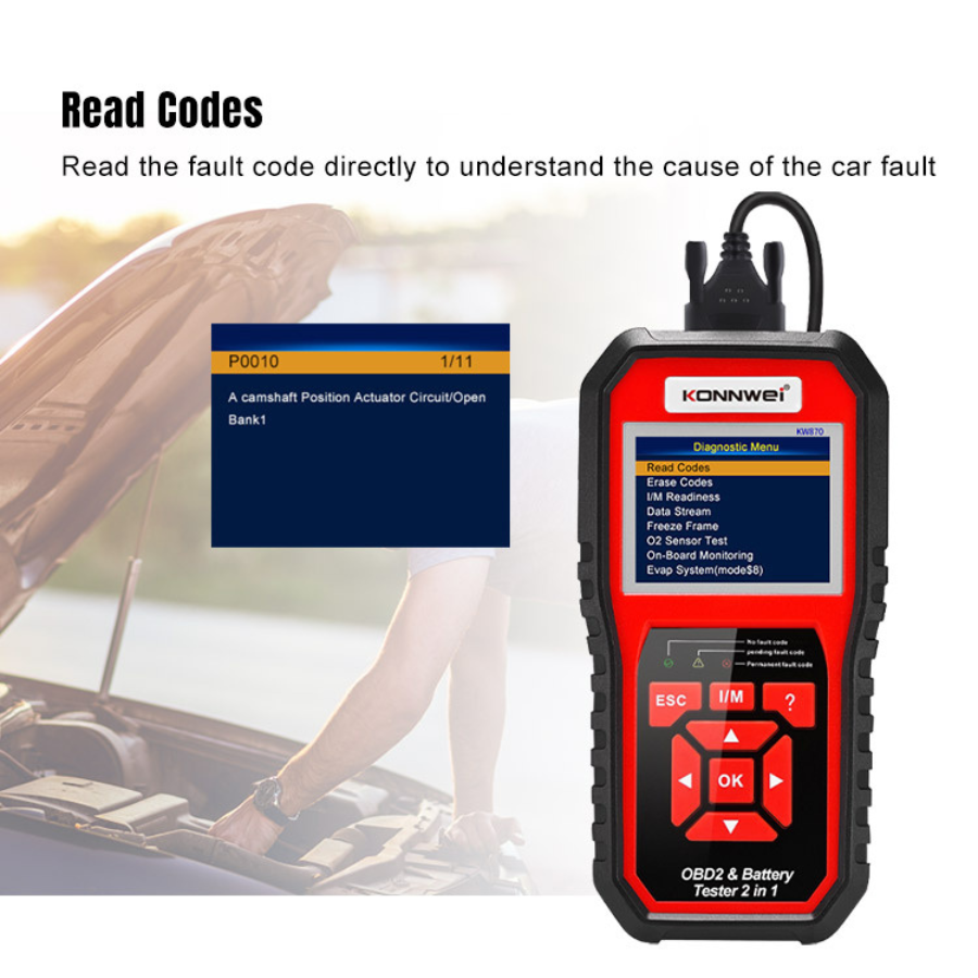 Escaner obd2 kw870 battery tester kw 870 scanner codes for 12V gasoline and diesel car