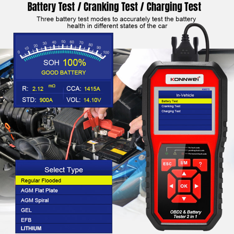 Escaner obd2 kw870 battery tester kw 870 scanner codes for 12V gasoline and diesel car