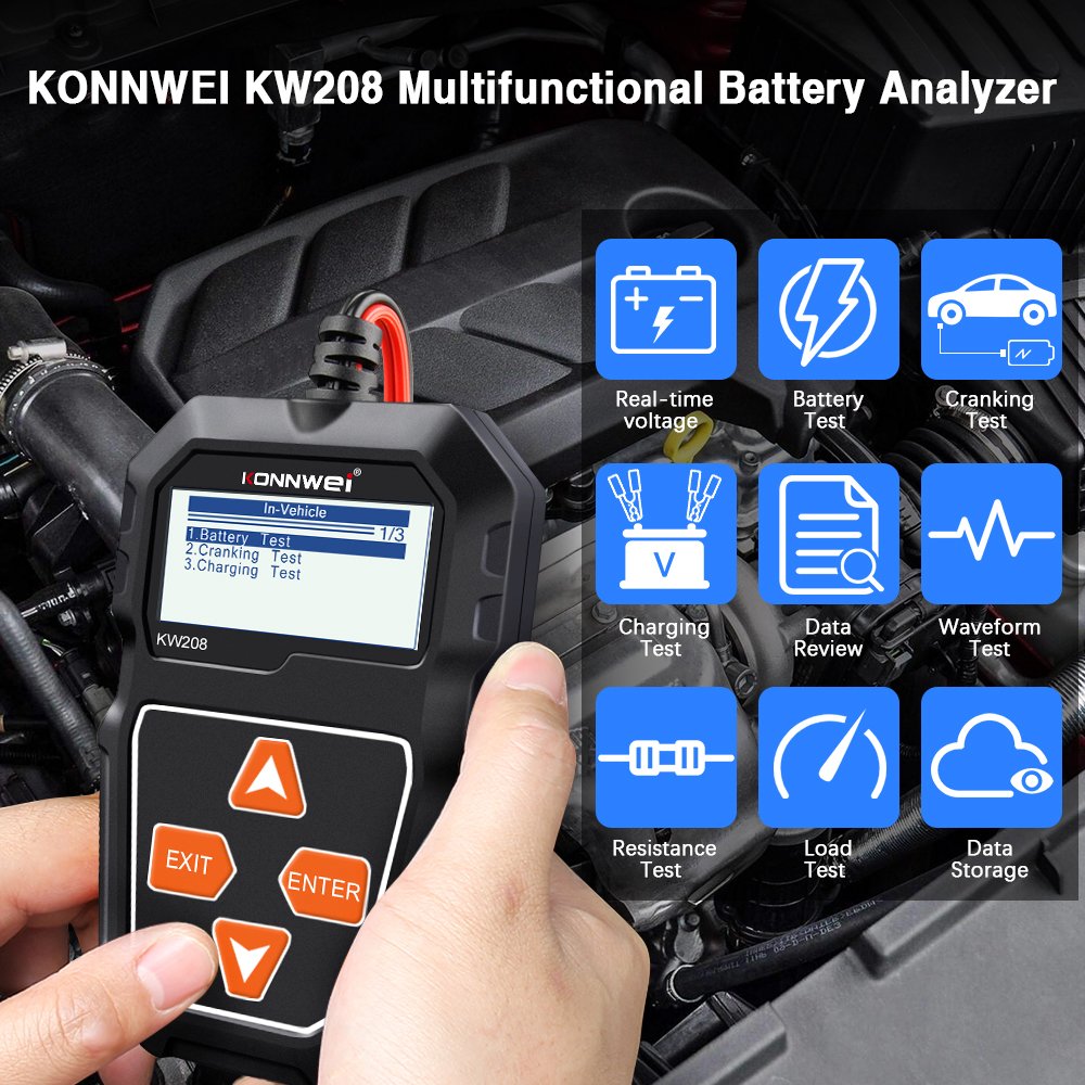 KONNWEI KW208 Car Battery Tester 12V 100 to 2000CCA Cranking Charging Circuit Tester Battery Analyzer obd diagnostic Tools