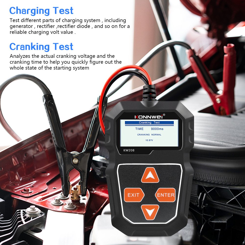 KONNWEI KW208 Car Battery Tester 12V 100 to 2000CCA Cranking Charging Circuit Tester Battery Analyzer obd diagnostic Tools