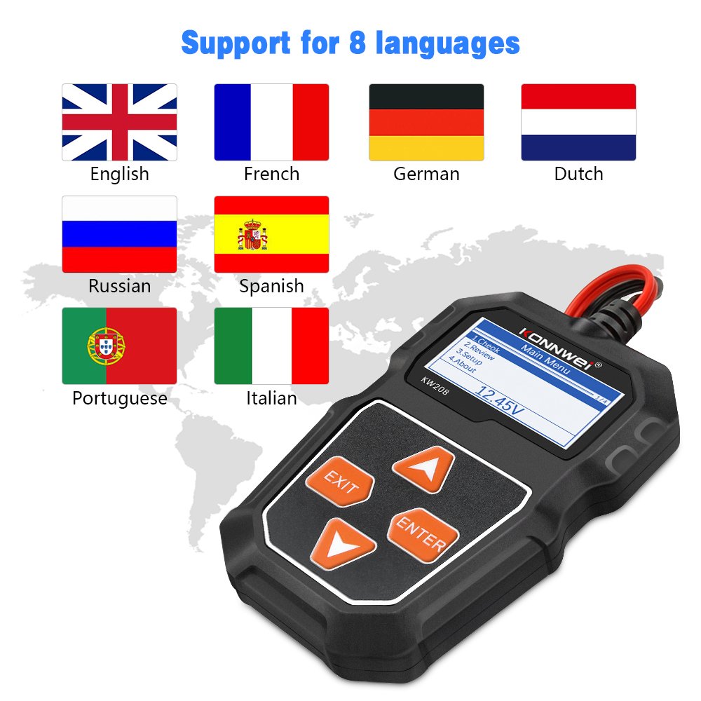 KONNWEI KW208 Car Battery Tester 12V 100 to 2000CCA Cranking Charging Circuit Tester Battery Analyzer obd diagnostic Tools